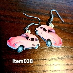 Classic VW Bug Earrings Vintage Pink Acrylic Volkswagen Car Gift Beetle Dangle